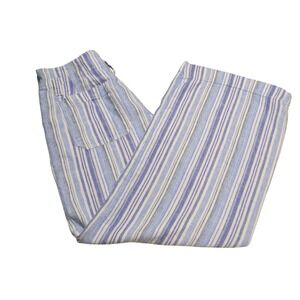 Gap Wide-Leg Pants Womens 4 Blue Striped Excellent Linen Blend High Rise 1166